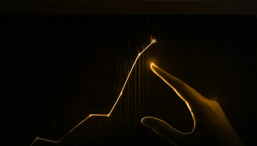 Hand zeichnet eine aufsteigende goldene Kurve